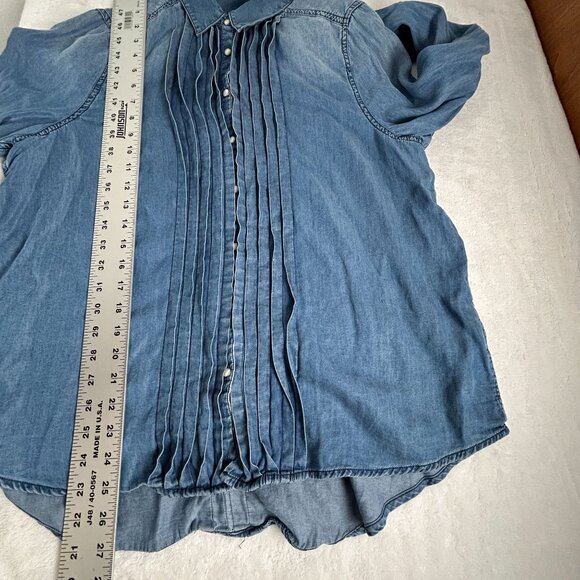 Sundance Womens Blue Tencel Pintuck Pleated Button-Up Long Sleeve Shirt Large - Picture 7 of 7